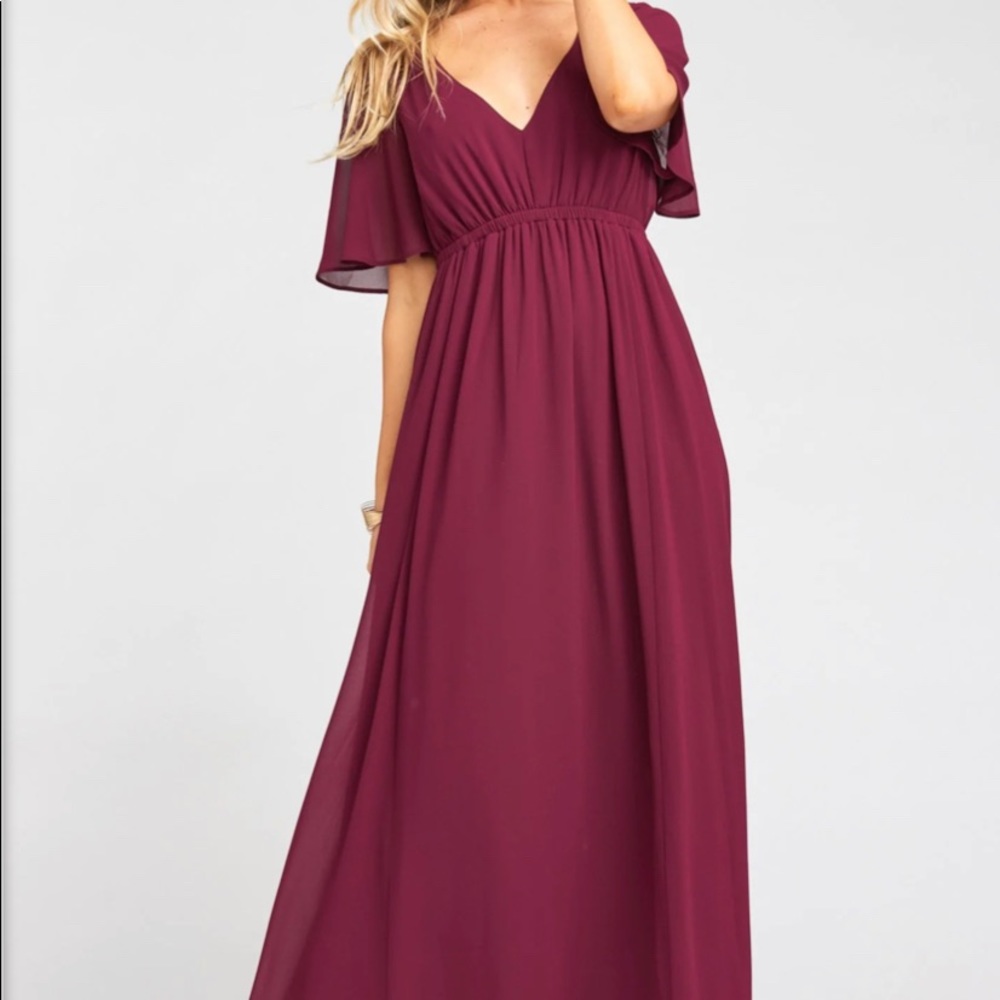 Show Me Your Mumu. Emily Empire Maxi Dress. Merlot Chiffon. Large.